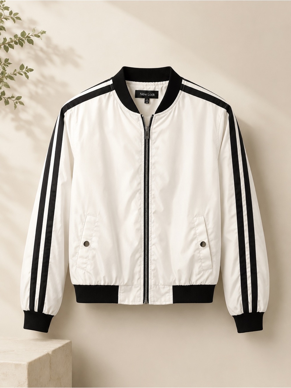 New Look White and Black Striped Bomber Jacket